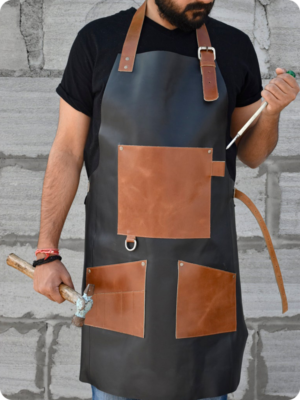 Hand Made Back & Brown Carpenter Leather Apron