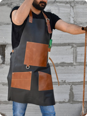 Hand Made Back & Brown Carpenter Leather Apron